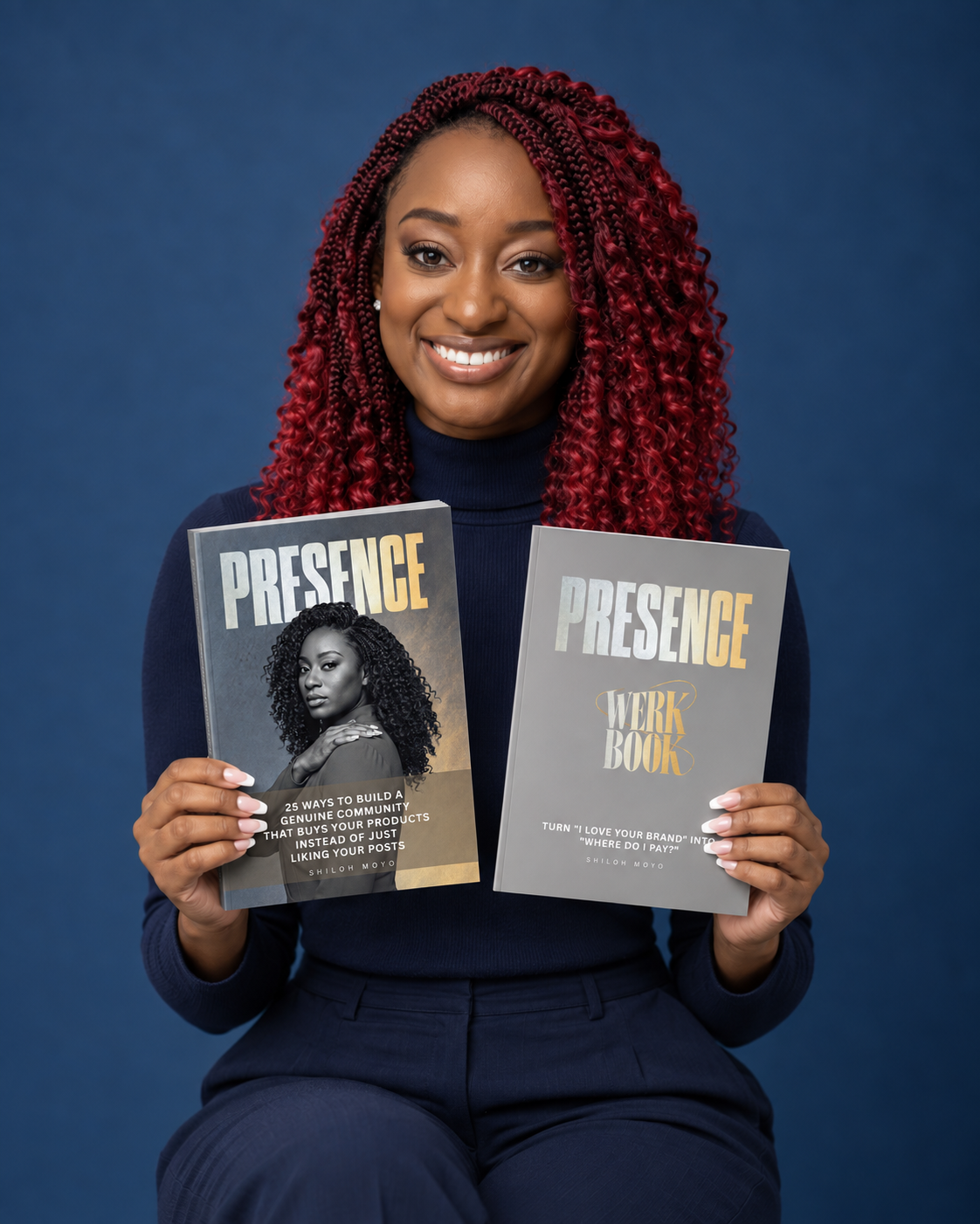 Shiloh holding Presence and the grey Presence Werkbook